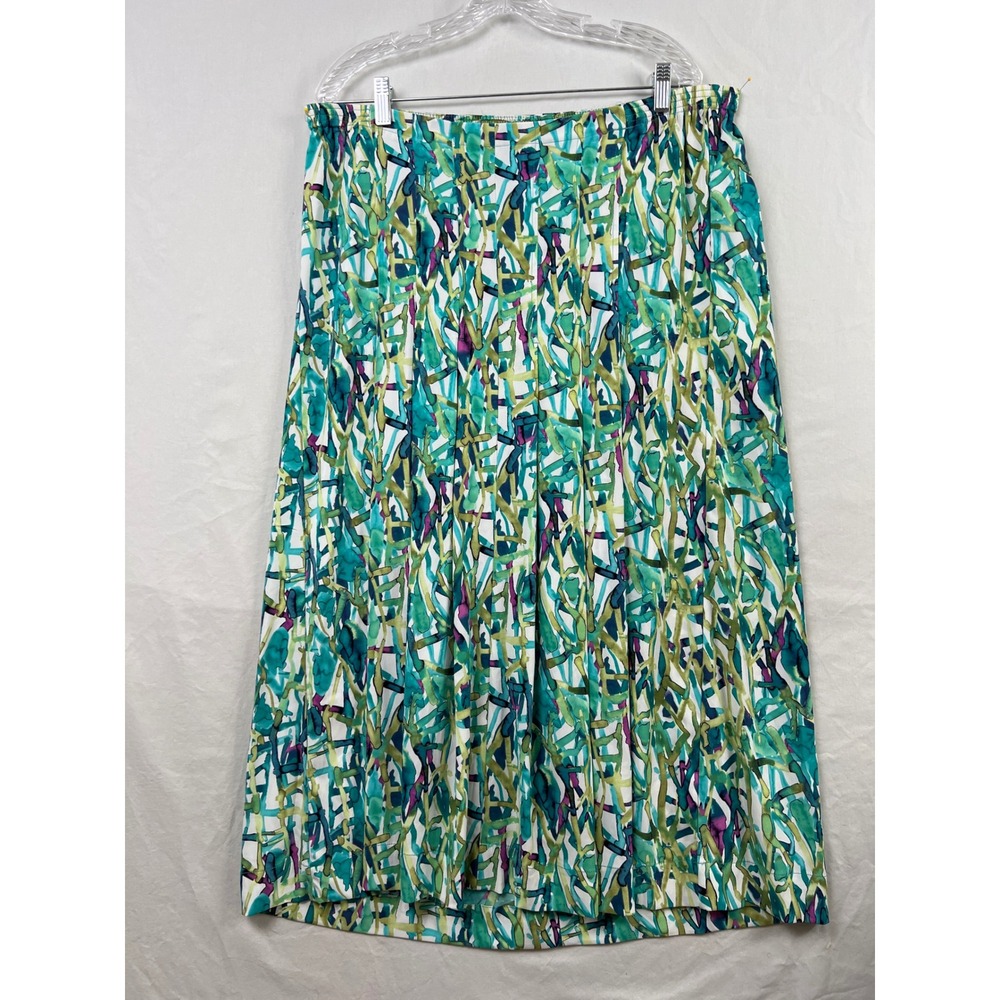Maggie Barnes Maxi Skirt Women 0X 14/16W Green Abstract Elastic Waist Long Skirt
